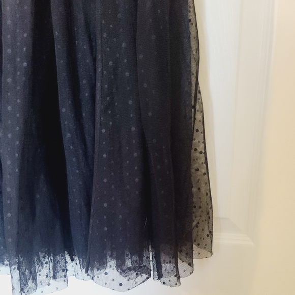 Free People Black Mesh Polka Dot Tulle Puffy Semi Sheer Midi Skirt L - Picture 3 of 10